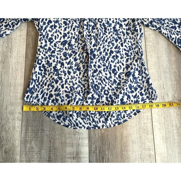 C Wonder Silk Shirt XS‎ Blue And White Cheetah Print Button Cuff - Picture 9 of 12